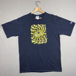 Champion T-Shirt Men XL Vintage Y2K Yellow Eye Spiral Graphic Navy‎ Blue